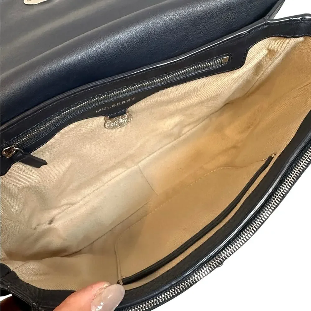 Mulberry Bayswaters Navy & Cream Leather Shoulder– Silver Hardware – COA